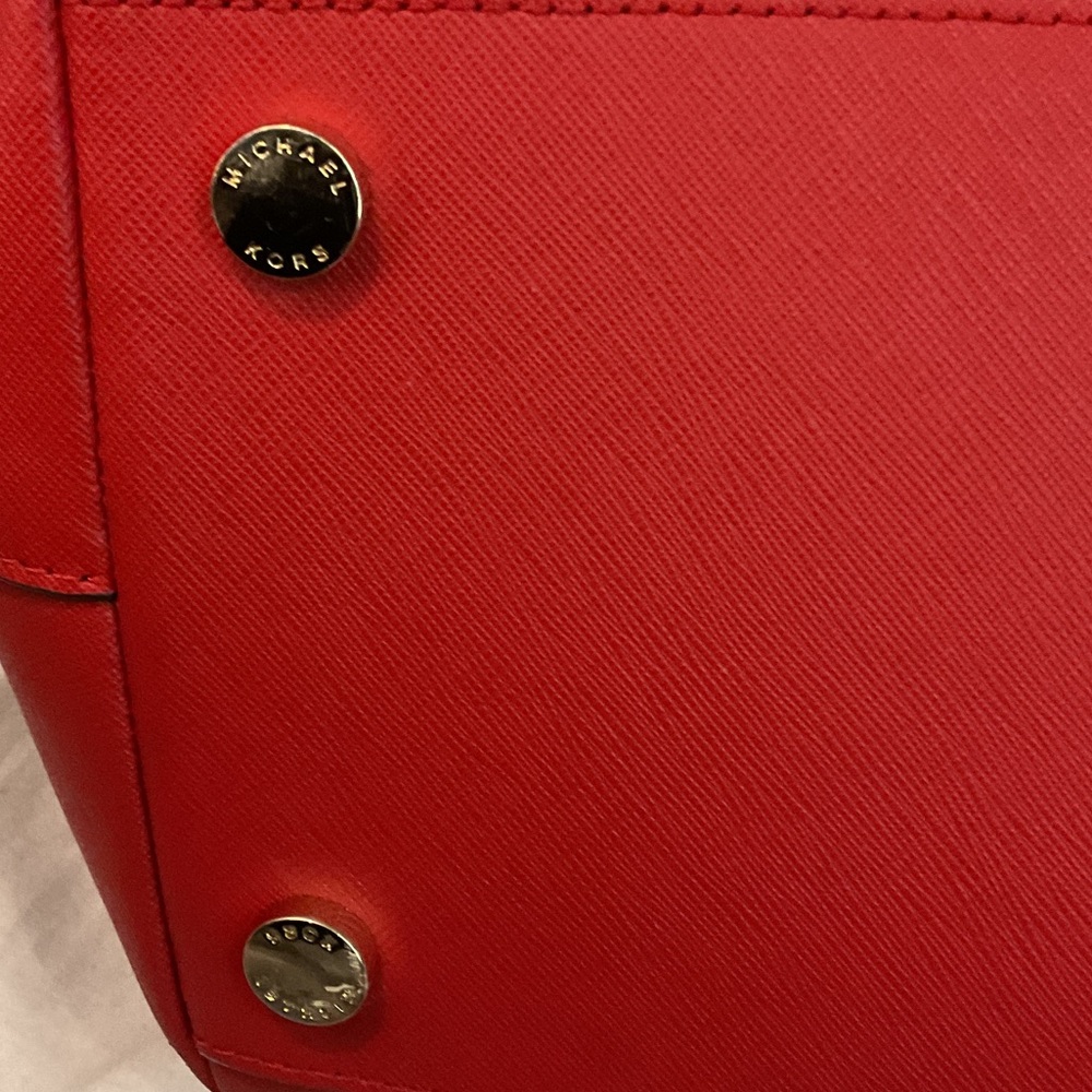 Michael Kors Red Shoulder Bag with Gold Accents tote bag. - Picture 8 of 9